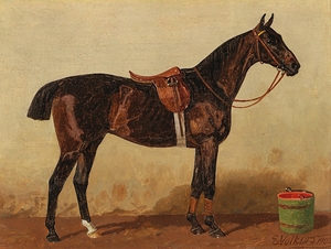 A Saddled Bay Horse in a Stable [1903] by Emil Volkers [1831–1905]