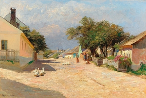 A village road in the summer midday sun by Olga Wisinger–Florian [1844–1926]