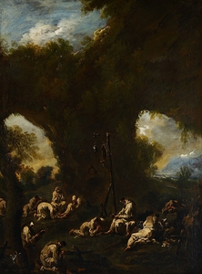 Monks Praying in a Grotto [c. 1705–06] by Alessandro Magnasco [1667–1749]