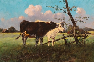 Cows in a Meadow by Antonio Montemezzo [1841–1898]