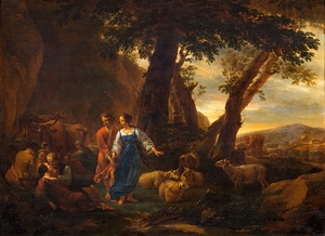 Landscape with Peasants and Cattle by Nicolaes Pietersz. Berchem [1620–1683]