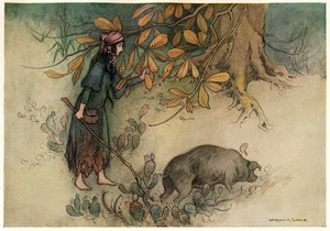 Parmetella gathering Golden Leaves [1911] by Warwick Goble [1862–1943]