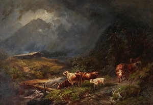 Cows In A Mountainous Landscape [1873] by Otto Sommer [1811–1911]