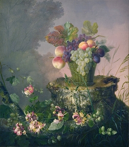 Blomsterkurv Med Frugt Ved En Træstub [1814–1875] by Hermania Neergaard [1799–1875]