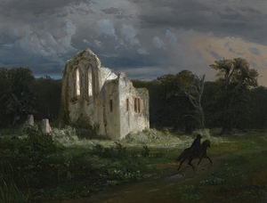 Mondscheinlandschaft Mit Ruine [Moonlit Landscape] [1849] by Arnold Böcklin [1827–1901]