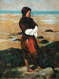 Breton woman on the beach [1888] by Virginie Demont–Breton [1859–1935]