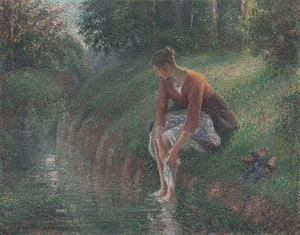 Woman Bathing Her Feet in a Brook [1894] by Camille Pissarro [1830–1903]