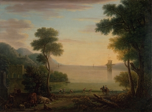 Classical Landscape with Figures and Animals. Sunset [1754] by John Wootton [1686–1765]