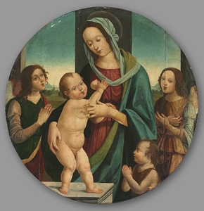 Virgin and Child with John the Baptist and Angels [c. 1500] by Pietro del Donzello [1452–1509]