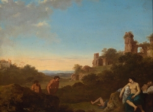 Satyrs and sleeping nymphs against Italian landscape [1620–1630] by Cornelis Van Poelenburch [1594–95–1667]