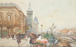 Le Marché Aux Fleurs by Eugène Galien–Laloue [1854–1941]