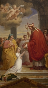 Consécration de sainte Geneviève par saint Germain. évêque d’Auxerre [1830] by François–Louis Dejuinne [1786–1844]