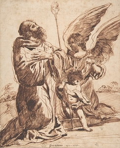 Saint with Angel and Putto by Follower of Guercino [1591–1666]