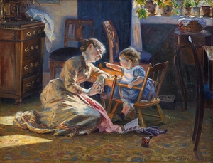 Sunshine in the Living Room. The Artist’s Wife and Child [1888] by Viggo Pedersen [1854–1926]