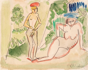 Two Bathers near the Woods [1910–1911] by Ernst Ludwig Kirchner [1880–1938]