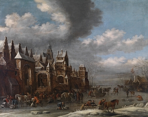 Winterlandschaft mit Eisläufern by Thomas Heeremans [1641–1694]