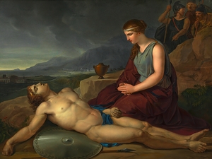 Antigone neben dem Leichnam ihres Bruders Polyneikes kniend [around 1805] by Josef Abel [1764–1818]
