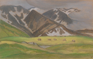 Schweizer Alpenlandschaft mit weidenden Kühen [Ca. 1895–1899] by Ludwig von Hofmann [1861–1945]