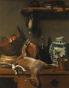 Bodegón Con Cabrito. Cazos De Cobre. Jarrón De Talavera Y Chichicuilotes [19th Century] by Josefa San Román [ca. 19th Century]