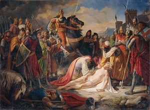 Karl I. Von Anjou an der Leiche Manfreds nach der Schlacht von Benevent am 26. Februar 1266 [1838] by Carl Rahl [1812–1865]