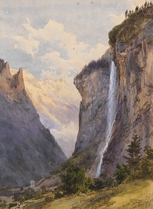 Der Staubbachfall in Lauterbrunnen [Schweiz] [1869] by Edward Theodore Compton [1849–1921]