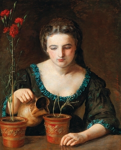 A Girl With Carnation by Johann Baptist Reiter [1813–1890]