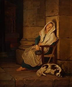 Sleeping Italian Beggar Girl In A Roman Church [1836] by Philipp von Foltz [1805–1877]