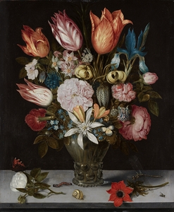 Flowers in a Glass [1606] by Ambrosius Bosschaert the Elder [1573–1621]