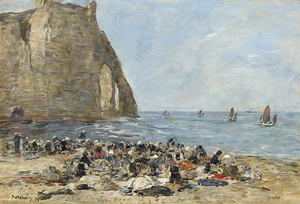 Washerwomen on the Beach of Etretat [1894] by Eugène Boudin [1824–1898]