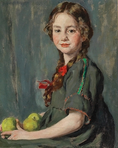 Portrait Of A Girl With Apples [1922] by Paul Schroeter [1866–1946]