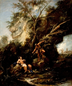 Landscape with the Temptation of Christ [circa 1715] by Alessandro Magnasco [1667–1749]