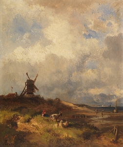 Küstenlandschaft mit Windmühle [1874] by Adolf Heinrich Lier [1826–1882]