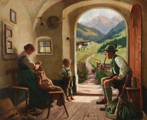 Idyllic Family Scene by Emil Rau [1858–1937]