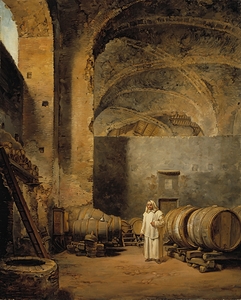 A Monk In A Ruin Which Has Been Made Into A Wine Cellar [1823] by Alexander Lauréus [1783–1823]