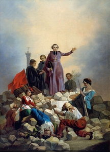 Monseigneur Affre sur la barricade. Faubourg Saint–Antoine. Actuels 11ème et 12ème arrondissements. Le 26 juin 1848 [1896–1849] by Joseph Felon [1818–1896]