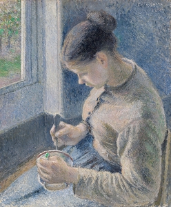 Young Peasant Having Her Coffee [1881] by Camille Pissarro [1830–1903]