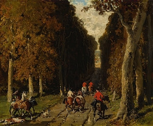 Chasse Dans L’allée Vers La Croix by Alfred De Dreux [1810–1860]