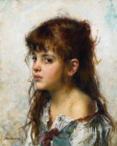 Portrait Of A Young Girl by Alexei Harlamoff [1840–1925]