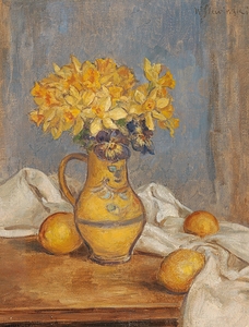 Daffodils in a Vase and Lemons by Władysław Ślewiński [1854–1918]