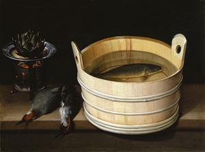 Brazier with Artichoke Woodpeckers and Watertub with Carp by Sebastian Stoskopff [1597–1657]
