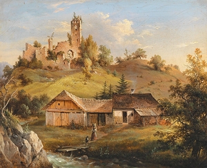 A View of the Sturmberg Castle Ruins in Naas near Weiz. Styria by Vinzenz Kreuzer [1809–1888]