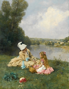 Summer Days near Giverny France by Ferdinand Heilbuth [1826–1889]