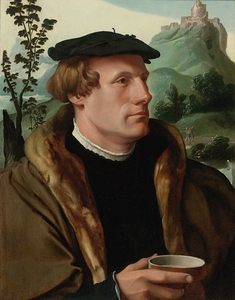 Portrait of a Gentleman in a Fur Lined Cloak by Maarten Van Heemskerck [1498–1574]