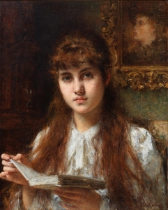 Lesendes Mädchen by Alexei Harlamoff [1840–1925]