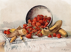 Strawberries and Bananas in a Basket [ca. 1861–1897] by E. Meyner [20th Century]