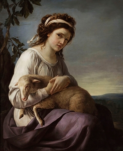 Portrait of a young woman holding a lamb [1788] by Jeanne–Louise Vallain [1767–1815]