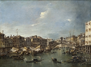 Grand Canal with the Rialto Bridge.Venice [probably c. 1780] by Francesco Guardi [1712–1793]