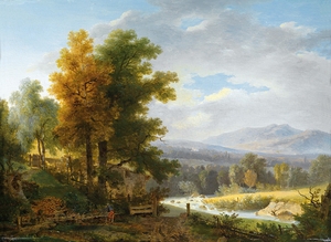 Holzarbeiter vor weiter Landschaft [1805] by Wolfgang Adam Töpffer [1766–1847]