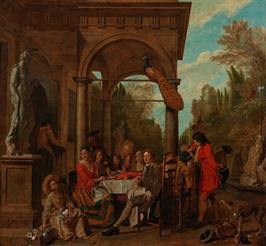 An Elegant Company Having Dinner On A Terrace [1718] by Jan Josef Horemans The Elder [1682–1759]
