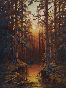 Forest Sunset [1912] by Julius Sergius Klever [1850–1924]